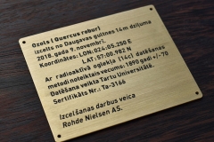 Misiņa plāksne ar gravējumu.