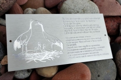 Anodēta alumīnija plāksnīte soliņam parkā.