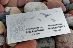 Anodēta alumīnija plāksnīte soliņam parkā.